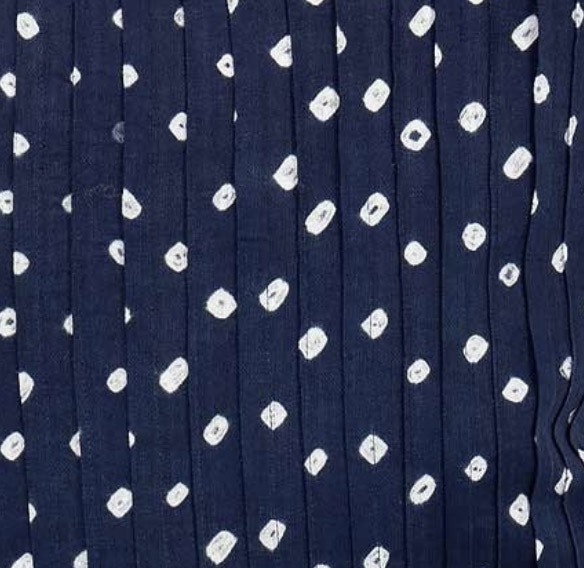 Kuddfodral PLEATED, VECKAD, fin mörkblå färg med vita prickar. Närbild. World of Craft Stockholm.