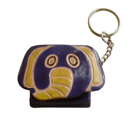 Nyckelring, ryggsäckssmycke med minifack i läder, Elefant.Fair Trade Indien.