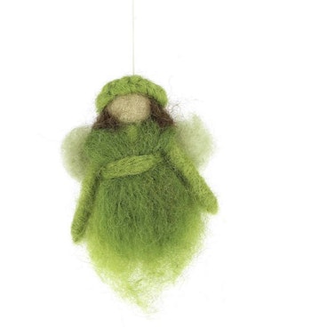 Liten god fe, ängel, maskot, tovad, grön