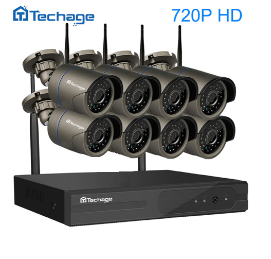 Techage 720p HD Övervakningssystem 8 st trådlösa IP-kameror