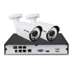 Komplett PoE Övervakningssystem Techege 1080P 2 Kameror