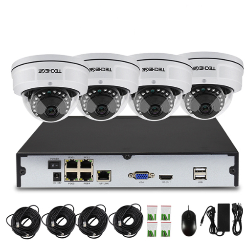 Komplett PoE Övervakningssystem Techege 1080P 4 Kameror