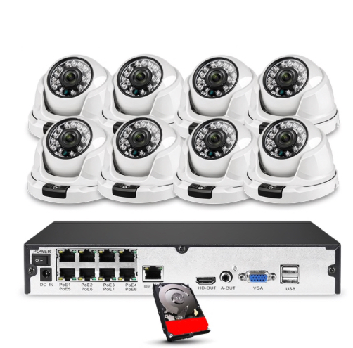 Komplett PoE Övervakningssystem Techege 1080P 8 Kameror