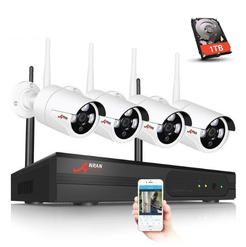 ANRAN Övervakningssystem+1TB HD, trådlösa IP-kameror, Wi-fi NVR-kit 1080P