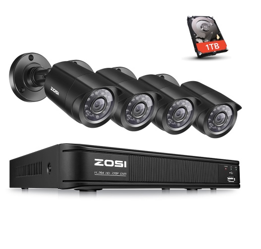 ZOSI Övervakningspaket 4st kameror 720P+1TB HD Vattentät