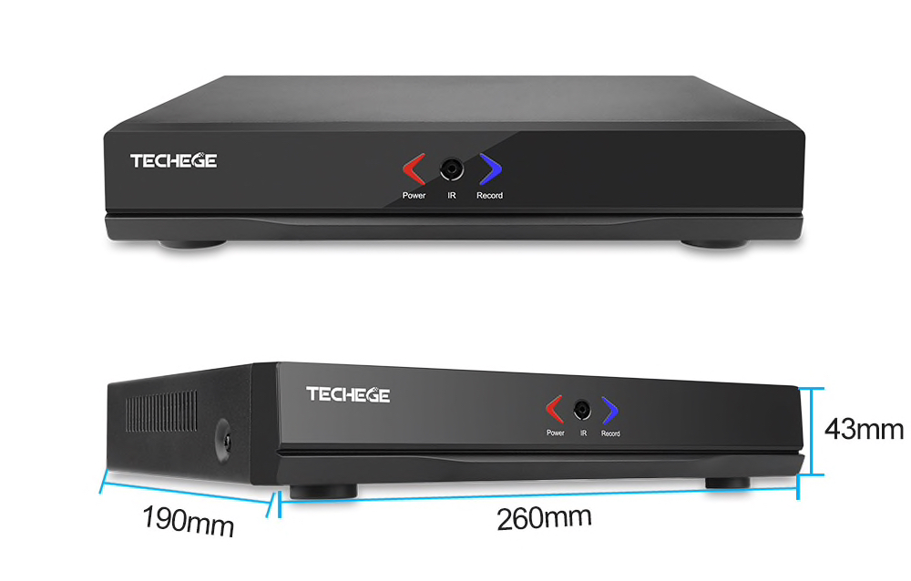 PoE Övervakningssystem 8 kanaler Techege 1080P 4 Kameror Mikrofon 1TB