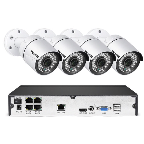 PoE Övervakningssystem 4 kanaler Techege 1080P 4 Kameror 1TB