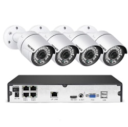 PoE Övervakningssystem 4 kanaler Techege 1080P 4 Kameror 2TB