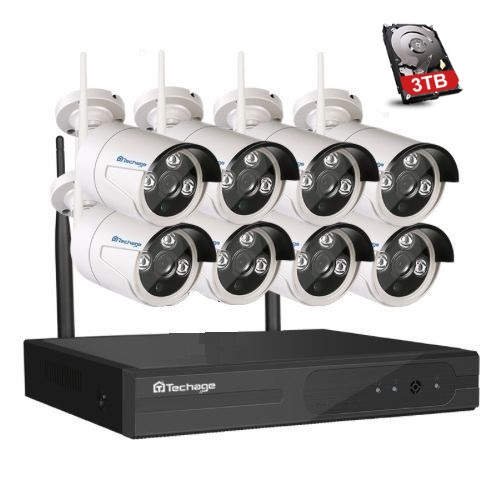 Techage 1080p HD Övervakningssystem 8st trådlösa IP-kameror Wi-fi NVR-kit