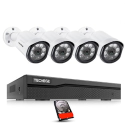 Techege PoE Övervakningssystem 1080P 4 Kameror IP66 4MP + 3TB