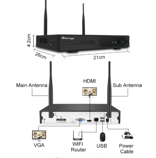 Techage 1080p HD Övervakningssystem 4 st trådlösa IP-kameror, Wi-fi NVR-kit 3TB
