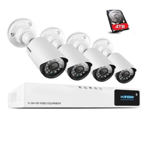 H.VIEW övervakningssystem 720P 4 kameror IP66 4TB