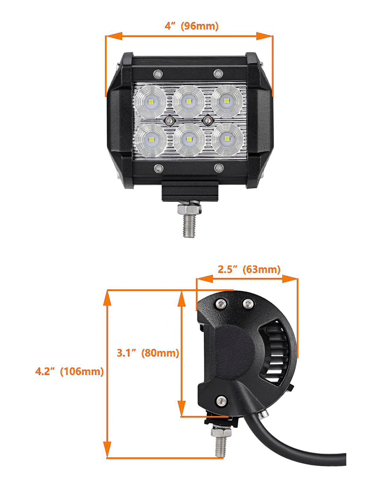 LED Extraljus 18W Spot-ljus 2-pack fjärrkontroll