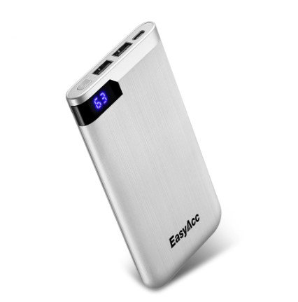 Powerbank slim portabel laddare telefon USB 10000 mAh silver