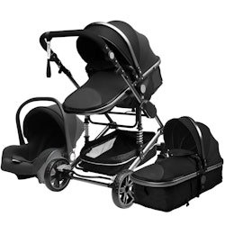 3 i 1 kombinations barnvagn med tillbehör, svart.