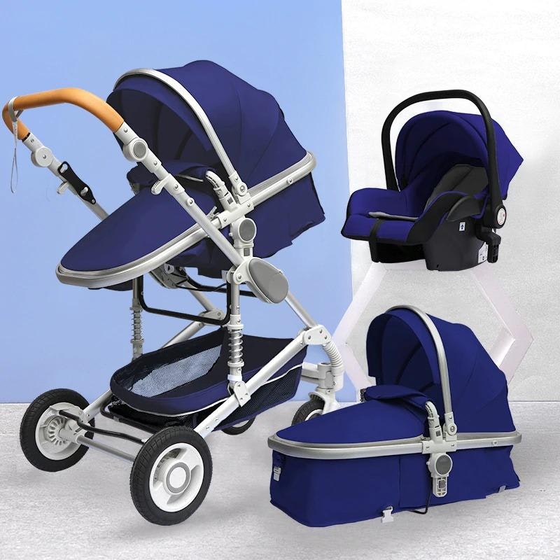 3 i 1 kombinations barnvagn med tillbehör, blå. - Sumodeal