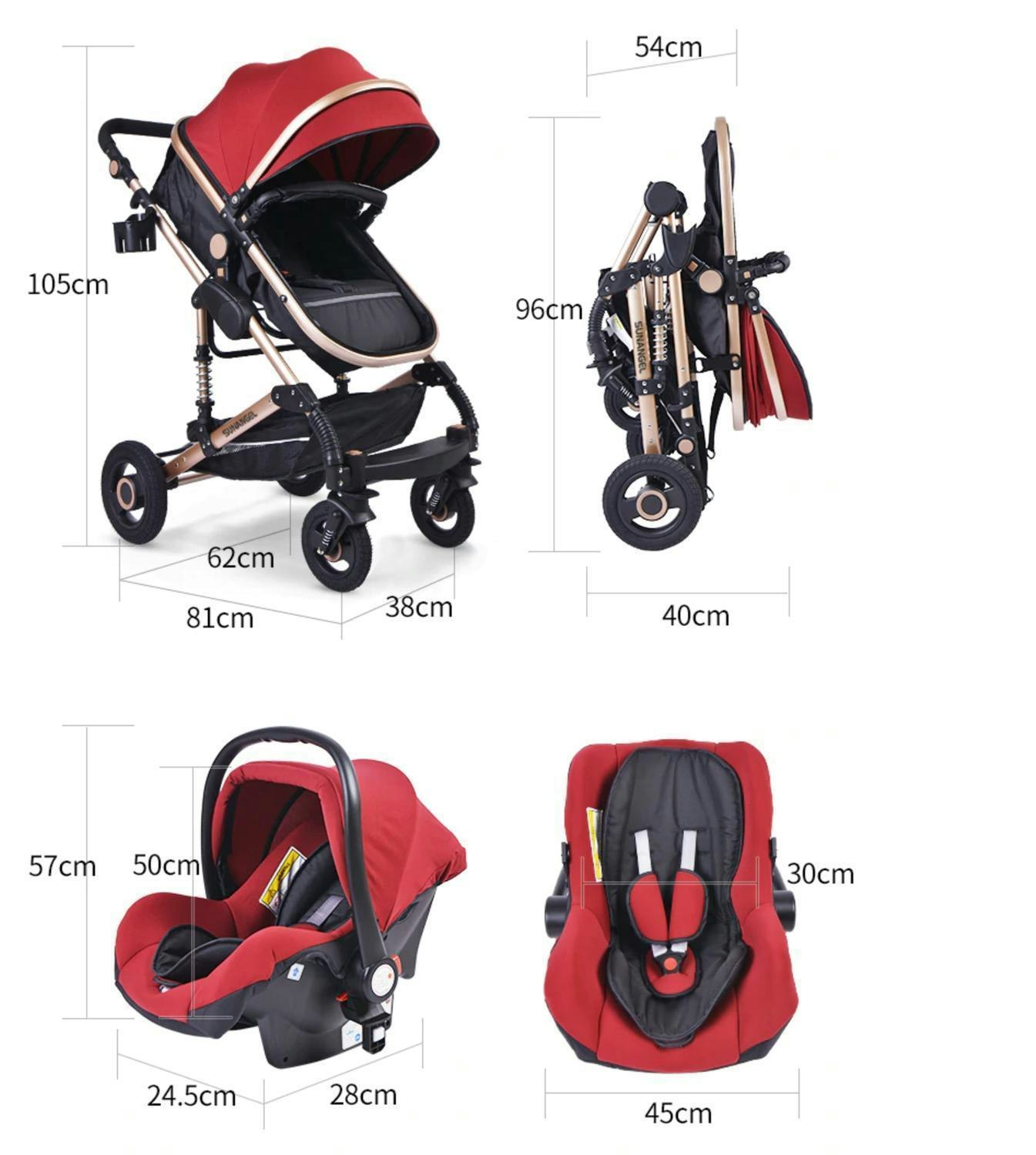3 i 1 kombinations barnvagn med tillbehör, rosa. - Sumodeal