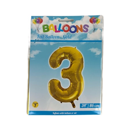 Sifferballong Nr 3 Guld - 86 cm