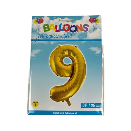 Sifferballong Nr 9 Guld - 86 cm