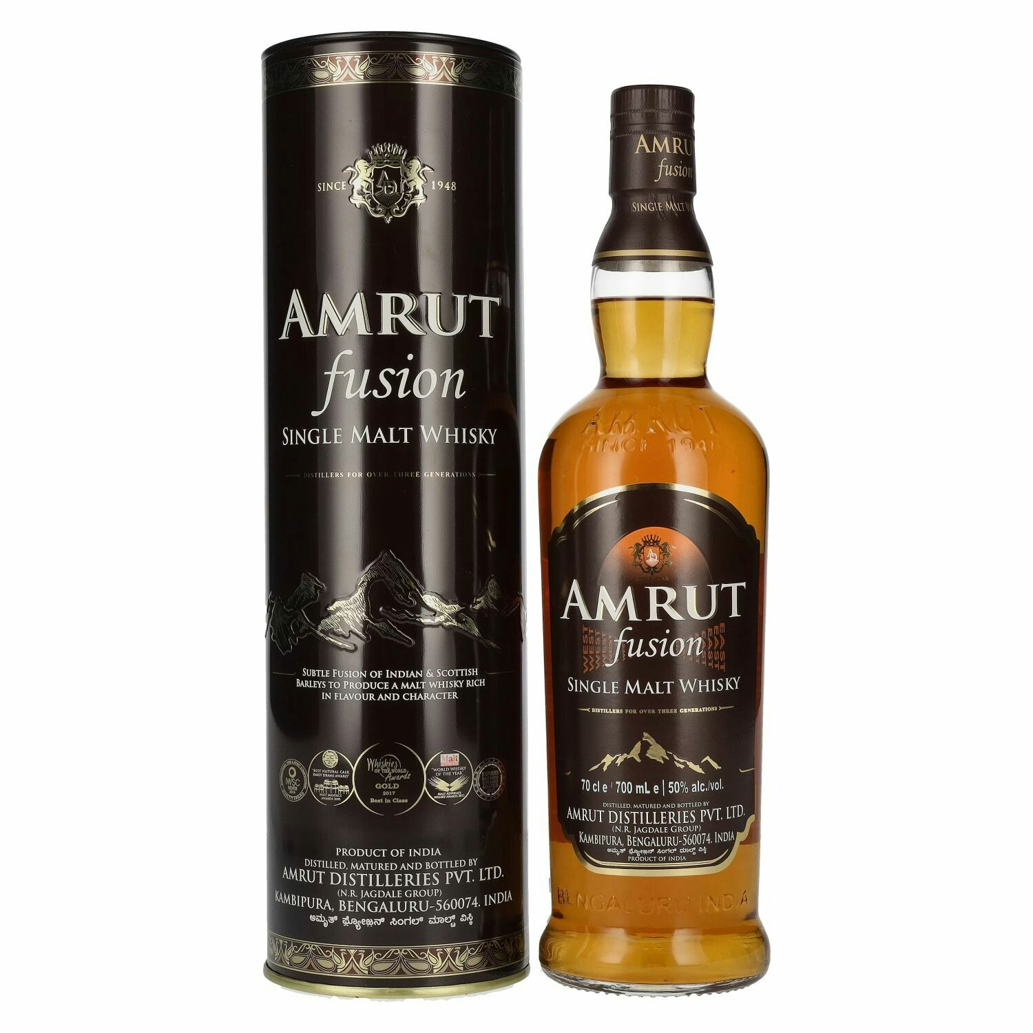 Amrut Indian FUSION Single Malt Whisky 50% Vol. 0,7l in Tinbox