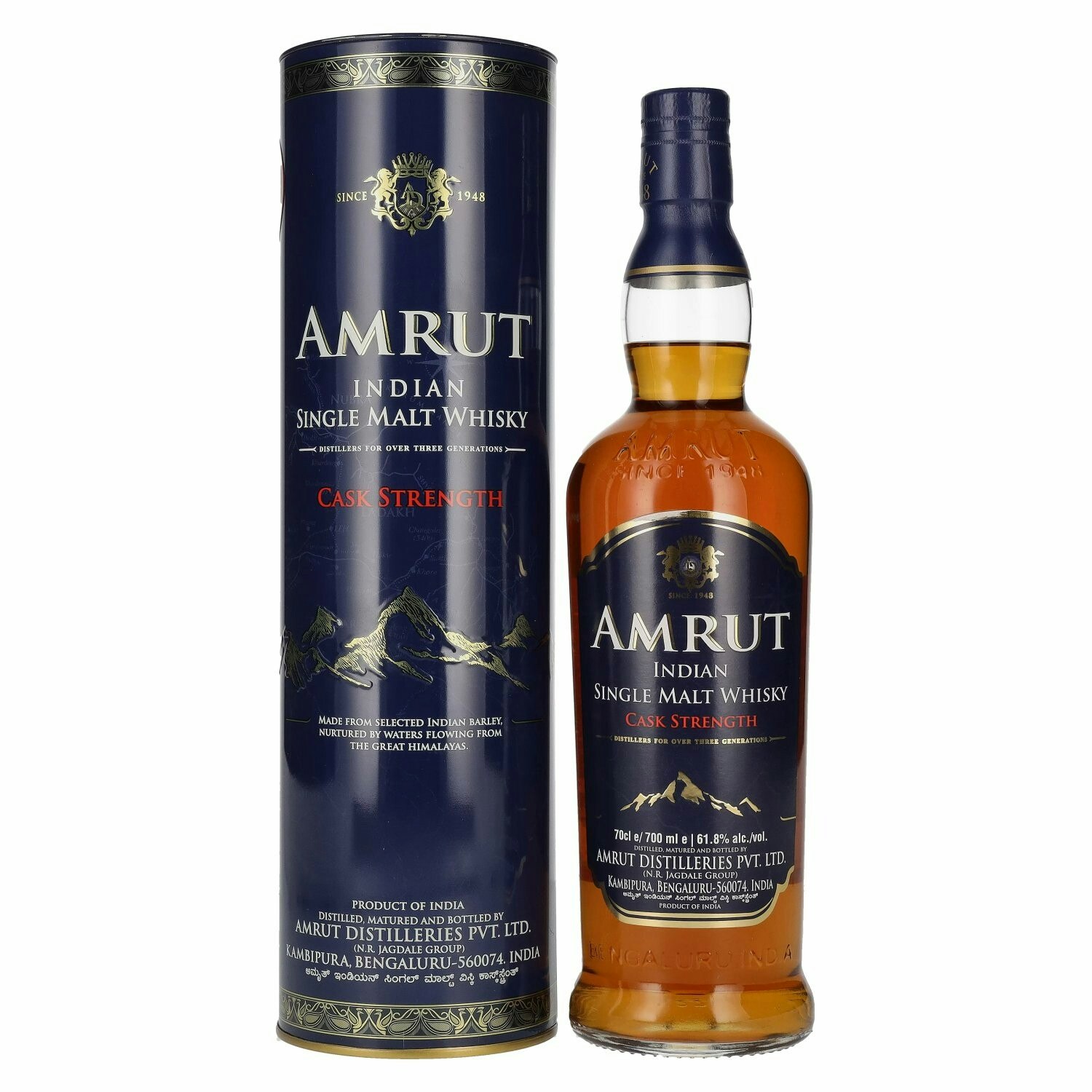 Amrut Indian Single Malt Whisky CASK STRENGTH 61,8% Vol. 0,7l in Tinbox