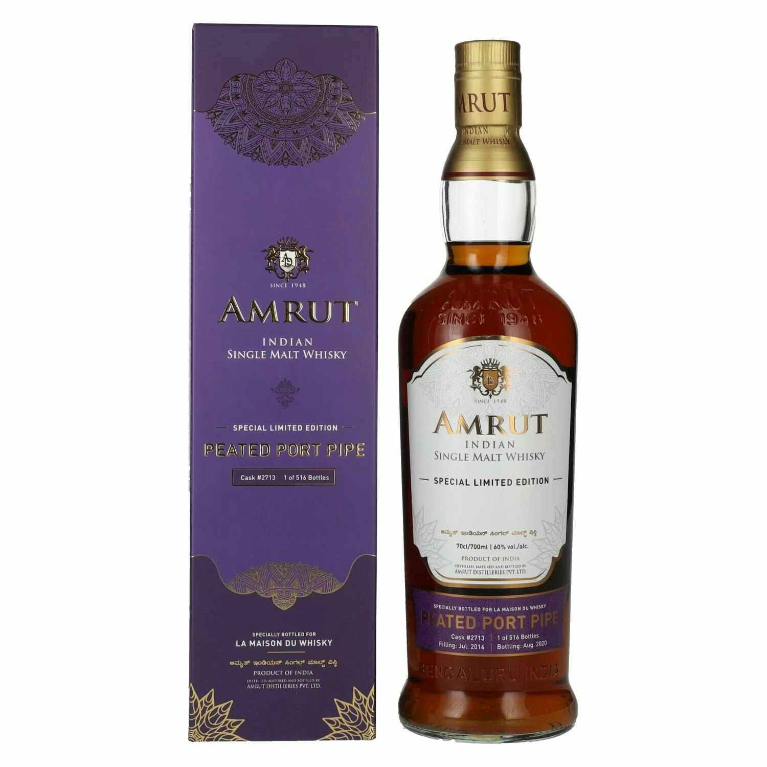 Amrut PORT PIPE Indian Single Malt Whisky 60% Vol. 0,7l in Giftbox