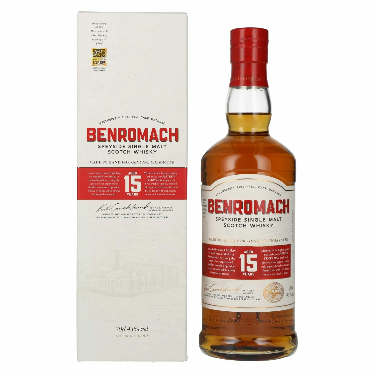 Benromach 15 Years Old Speyside Single Malt - New Design 43% Vol. 0,7l in Giftbox