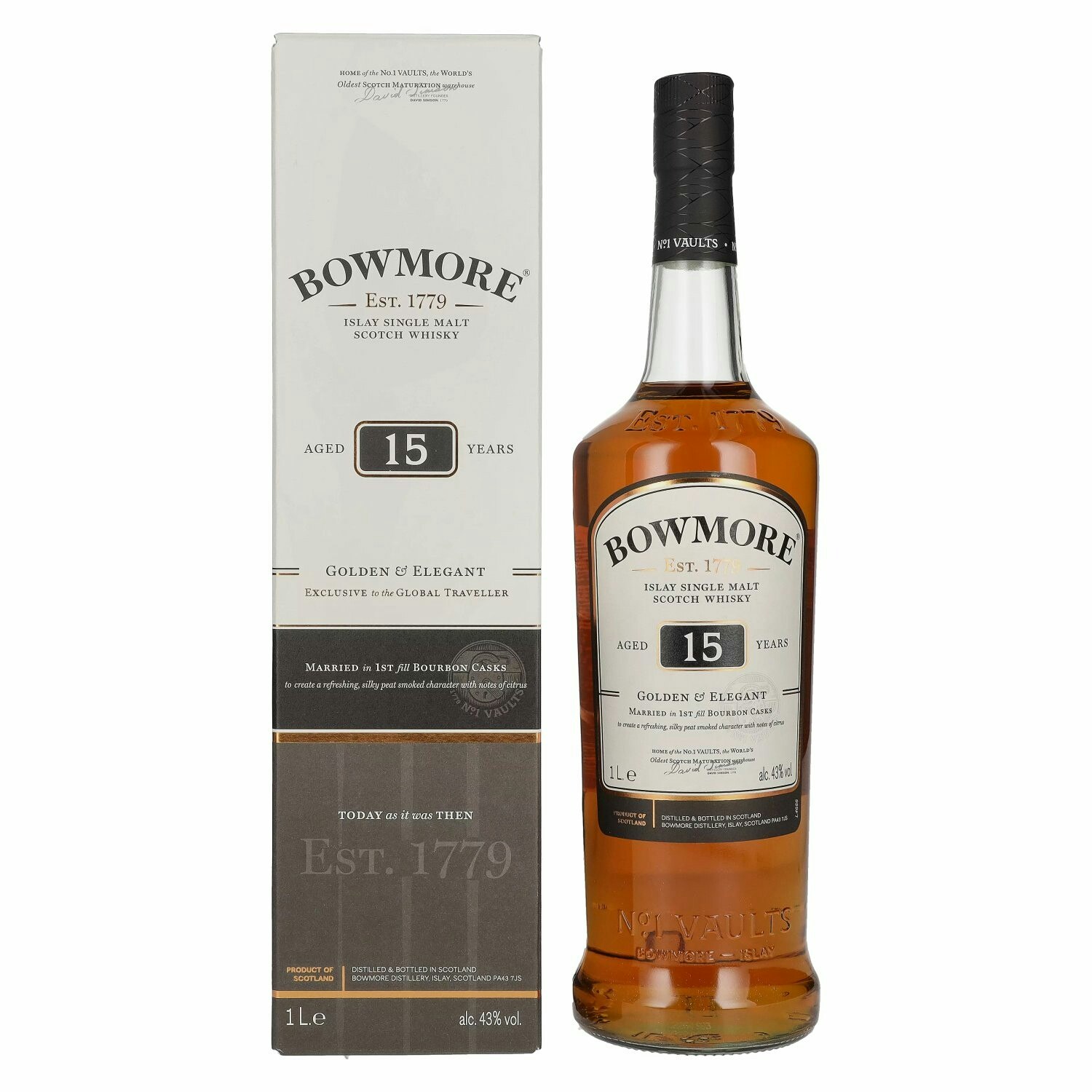 Bowmore 15 Years Old GOLDEN & ELEGANT Travel Exclusive 43% Vol. 1l in Giftbox