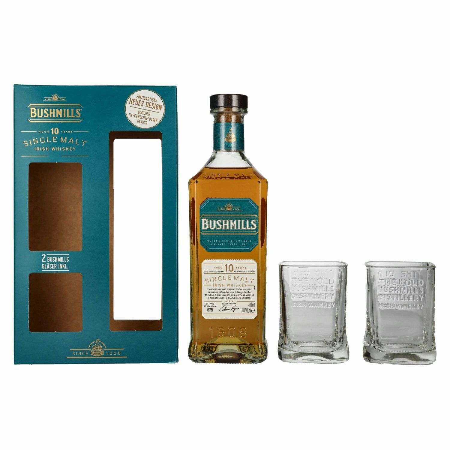 Bushmills 10 Years Old Single Malt Irish Whiskey 40% Vol. 0,7l in Giftbox with 2 glasses