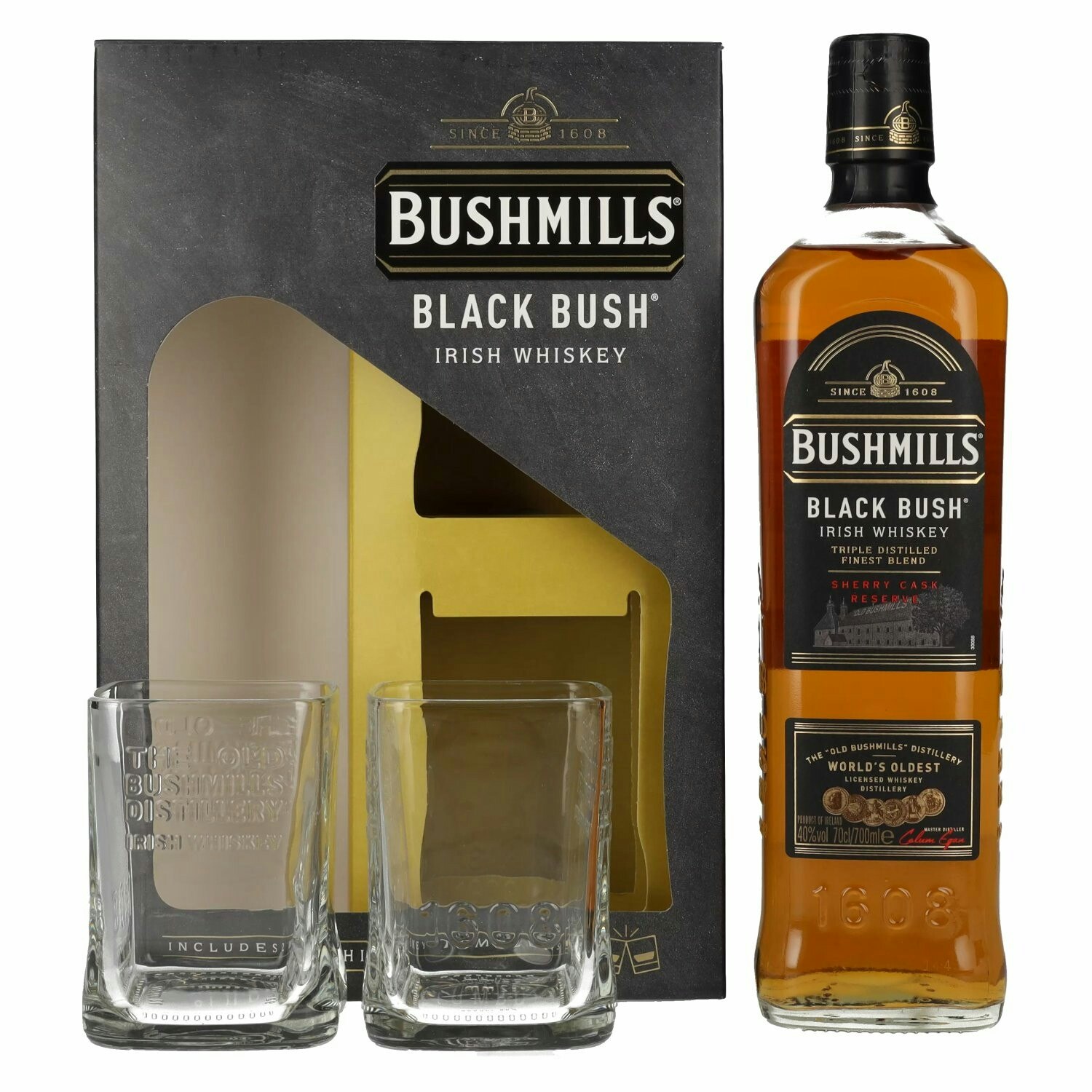 Bushmills BLACK BUSH Irish Whiskey 40% Vol. 0,7l in Giftbox with 2 glasses