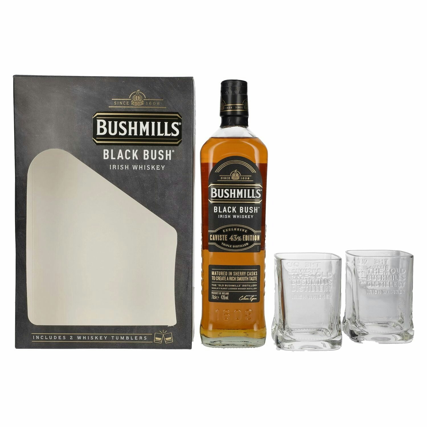 Bushmills BLACK BUSH Irish Whiskey Caviste Edition 43% Vol. 0,7l in Giftbox with 2 glasses