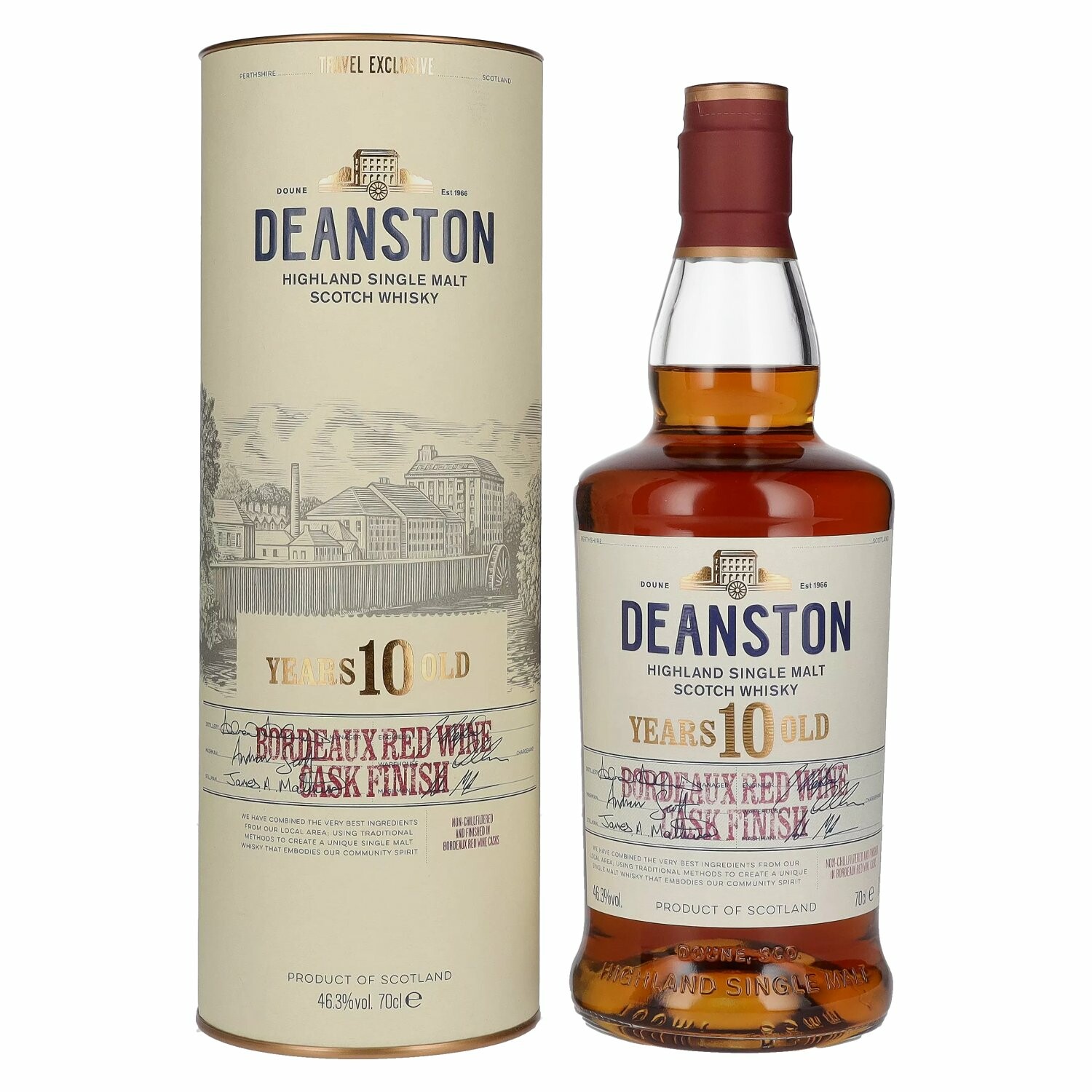 Deanston 10 Years Old Highland Single Malt Bordeaux Red Wine Cask Finish 46,3% Vol. 0,7l in Giftbox