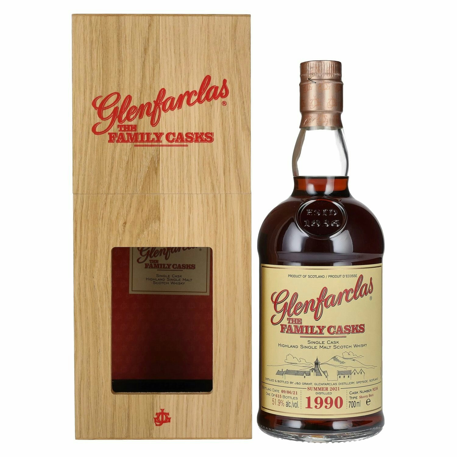 Glenfarclas THE FAMILY CASKS Single Cask SUMMER 2021 Sherry Butt 1990 51,9% Vol. 0,7l in Holzkiste