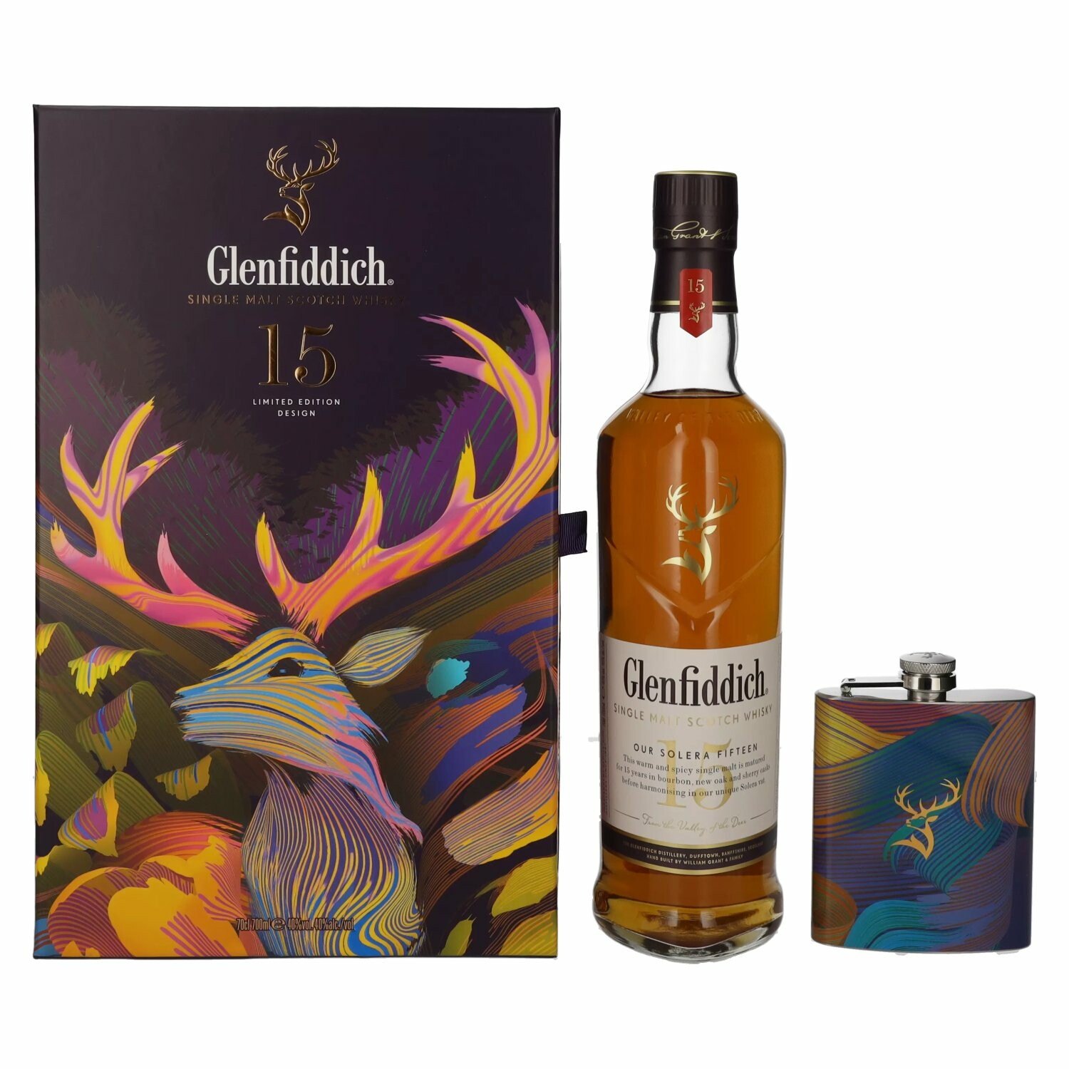 Glenfiddich 15 Years Old OUR SOLERA 40% Vol. 0,7l in Giftbox with Flachmann