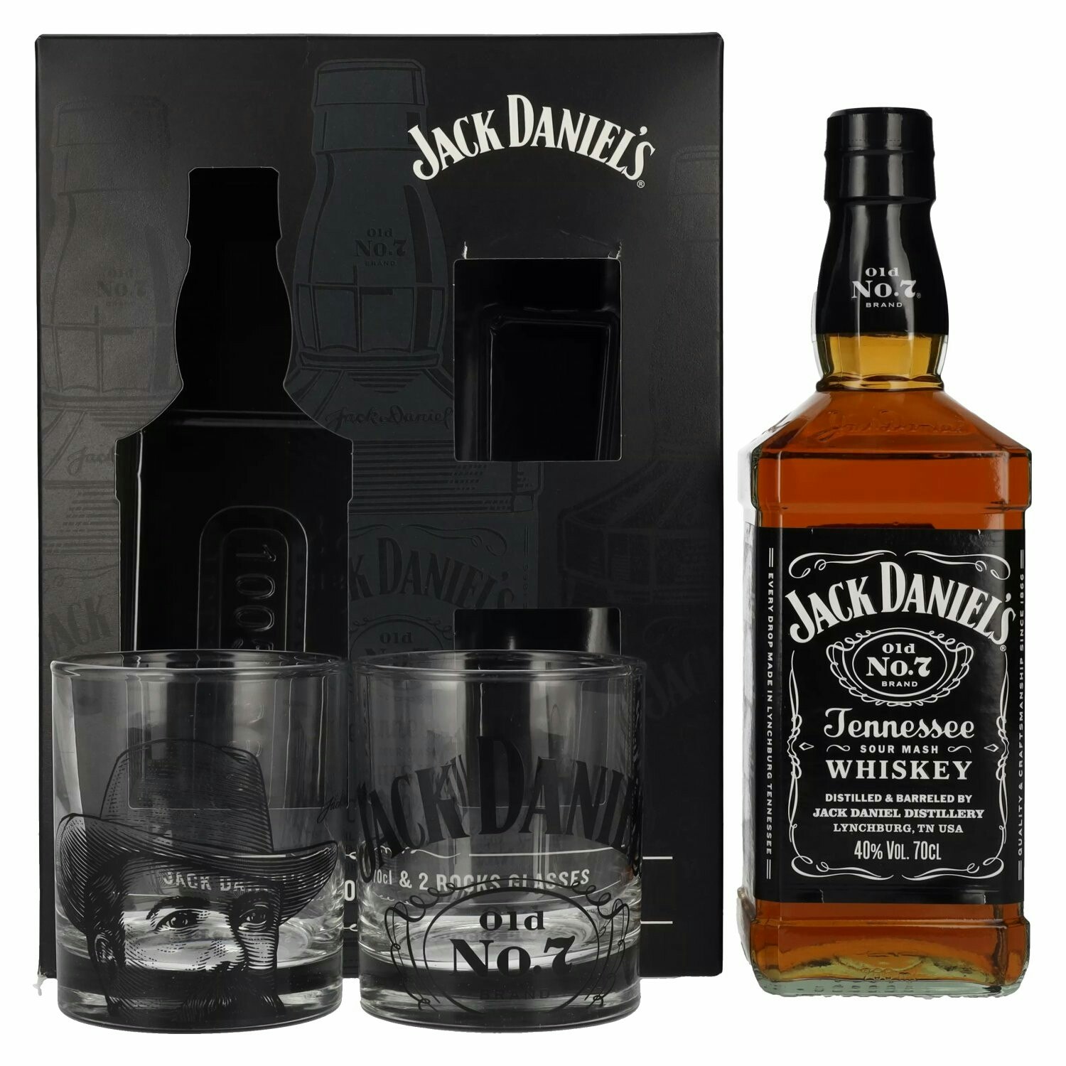 Jack Daniel's Tennessee Whiskey 40% Vol. 0,7l in Giftbox with 2 Rocks glasses
