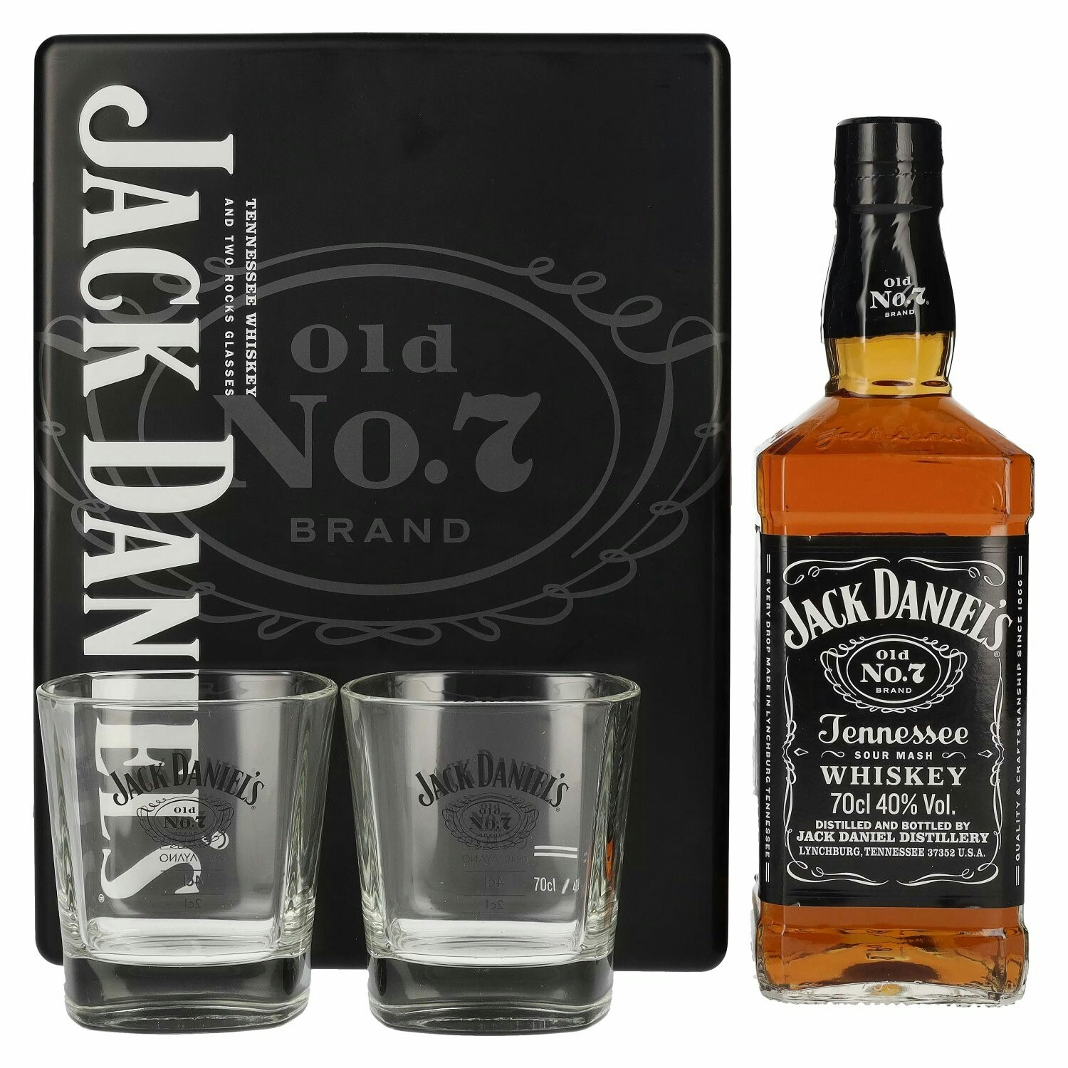 Jack Daniel's Tennessee Whiskey 40% Vol. 0,7l in Tinbox with Rocking glasses