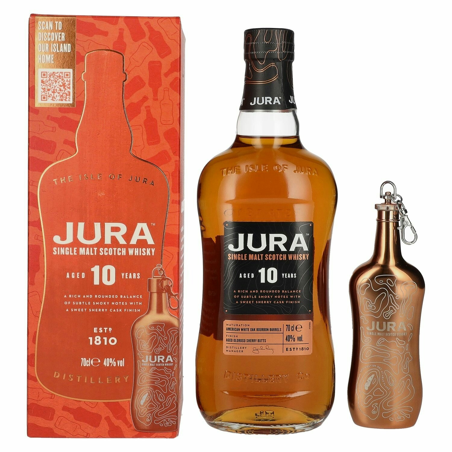 Jura 10 Years Old Single Malt Scotch Whisky 40% Vol. 0,7l in Giftbox with Travel Flask