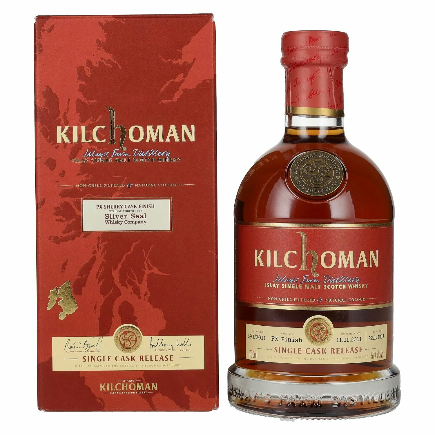 Kilchoman SILVER SEAL SINGLE CASK RELEASE PX Sherry Cask Finish 2011 57% Vol. 0,7l in Giftbox