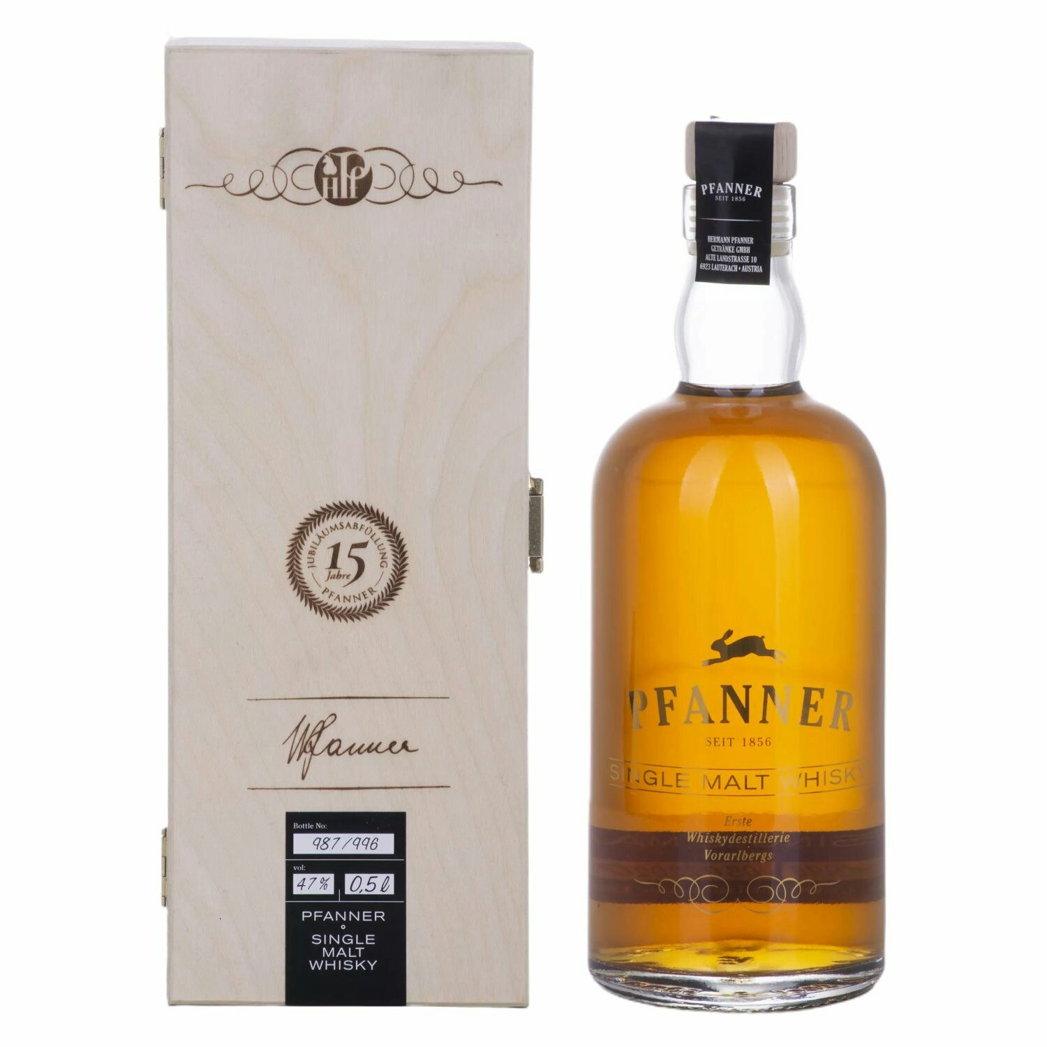 Pfanner 10 Years Old Single Malt Whisky Jubiläumsedition 47% Vol. 0,5l in Holzkiste