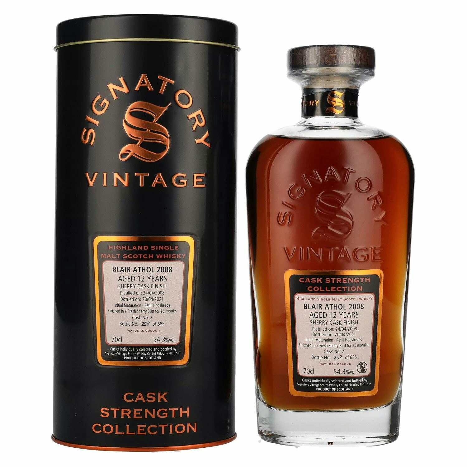 Signatory Vintage BLAIR ATHOL 12 Years Old Cask Strength 2008 54,3% Vol. 0,7l in Tinbox