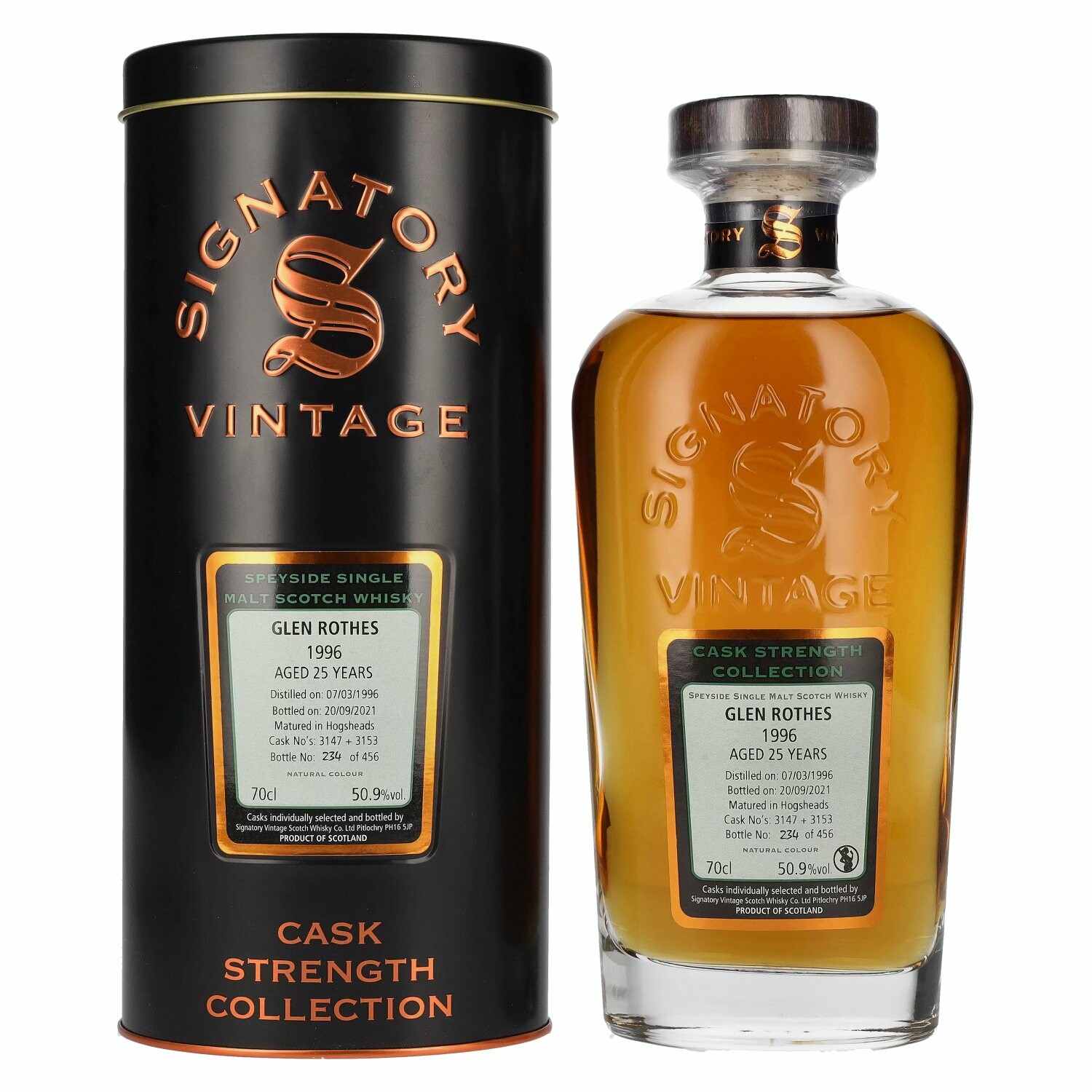 Signatory Vintage GLEN ROTHES 25 Years Old Cask Strength 1996 50,9% Vol. 0,7l in Tinbox