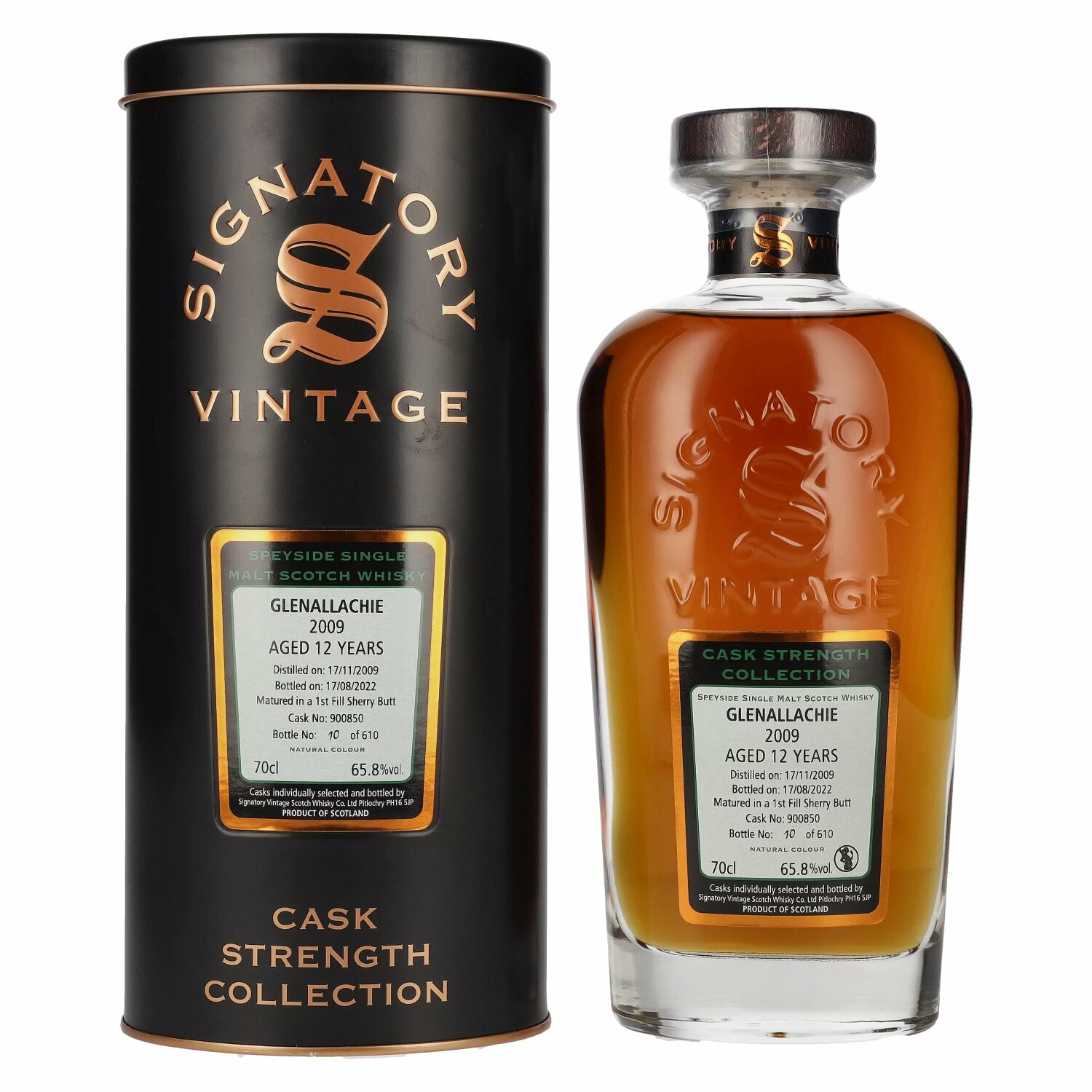 Signatory Vintage GLENALLACHIE 12 Years Old Cask Strength 2009 65,8% Vol. 0,7l in Tinbox
