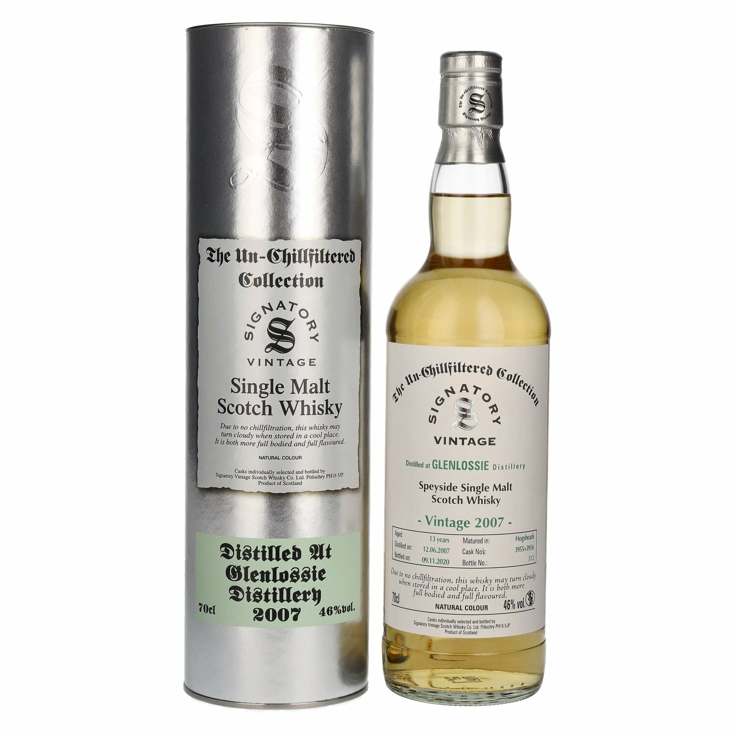 Signatory Vintage GLENLOSSIE 13 Years Old The Un-Chillfiltered 2007 46% Vol. 0,7l in Tinbox