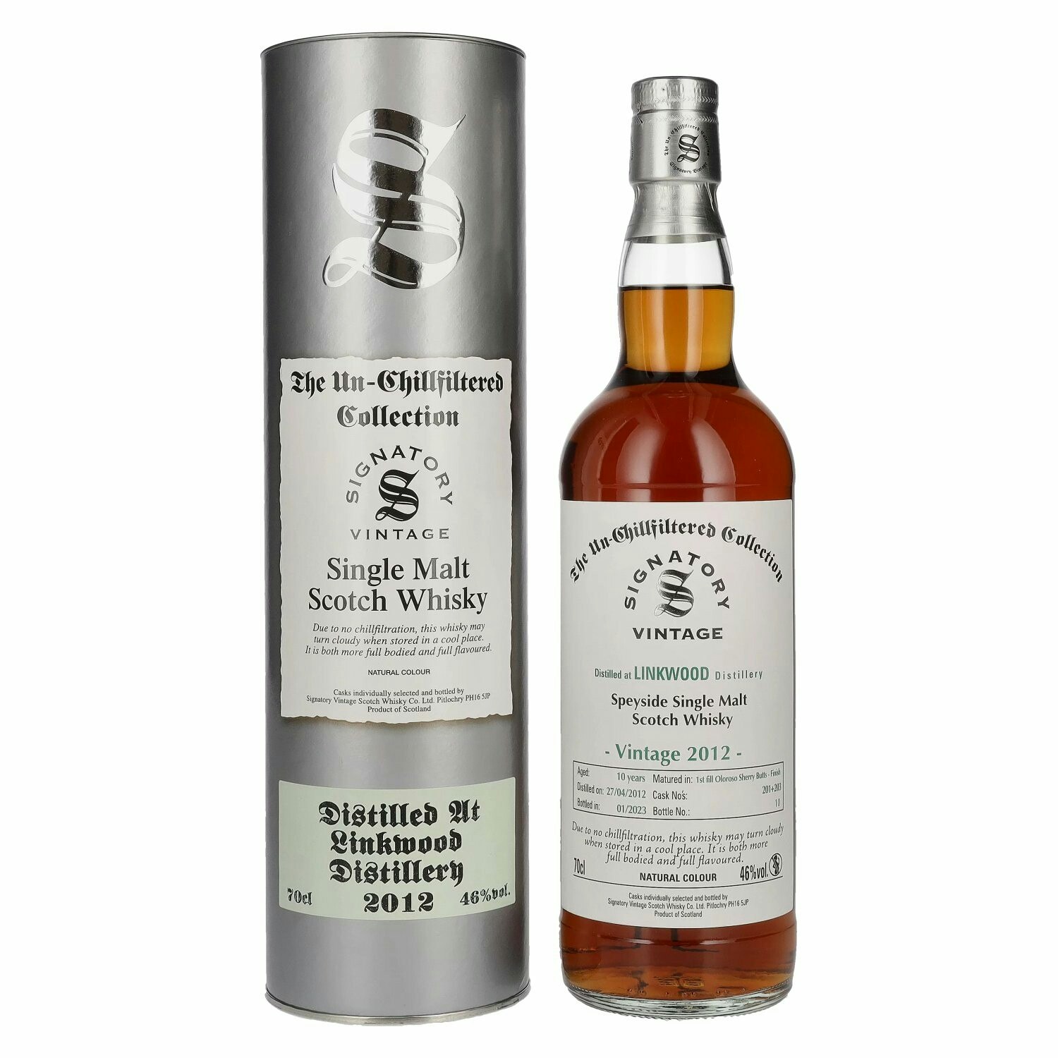 Signatory Vintage LINKWOOD 10 Years Old The Un-Chillfiltered 2012 46% Vol. 0,7l in Giftbox