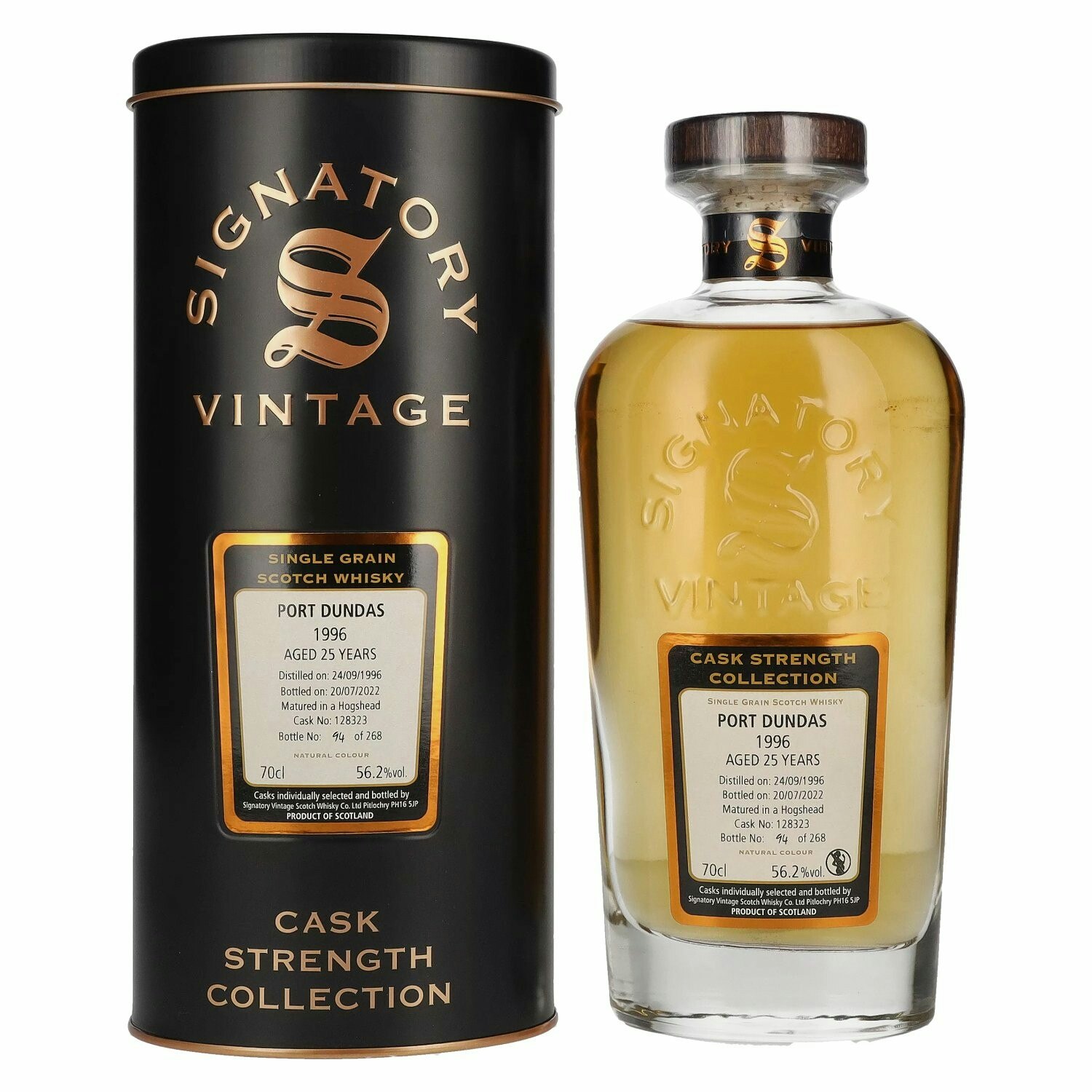 Signatory Vintage PORT DUNDAS 25 Years Old Cask Strength 1996 56,2% Vol. 0,7l in Tinbox