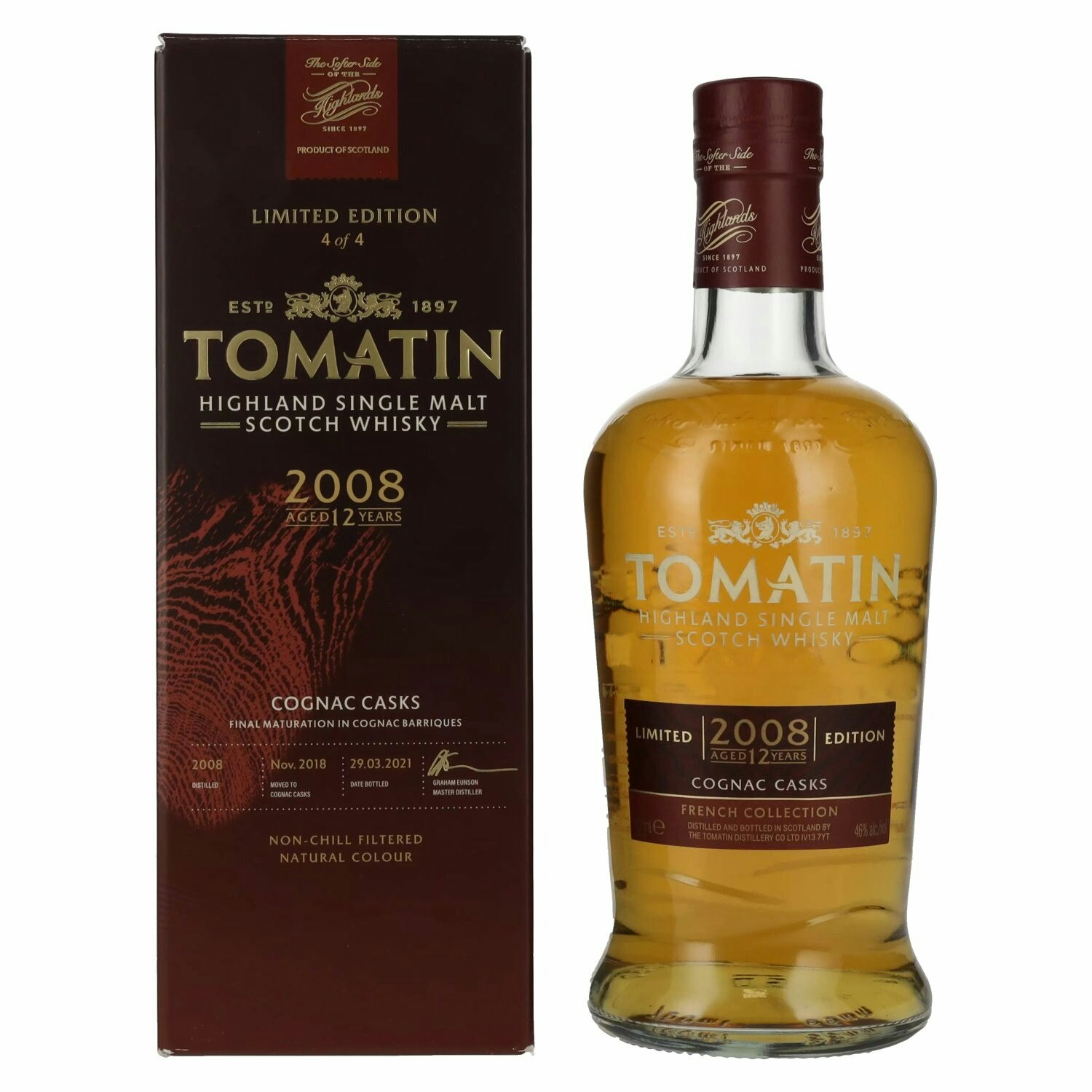 Tomatin 12 Years Old COGNAC CASKS Limited Edition 2008 46% Vol. 0,7l in Giftbox