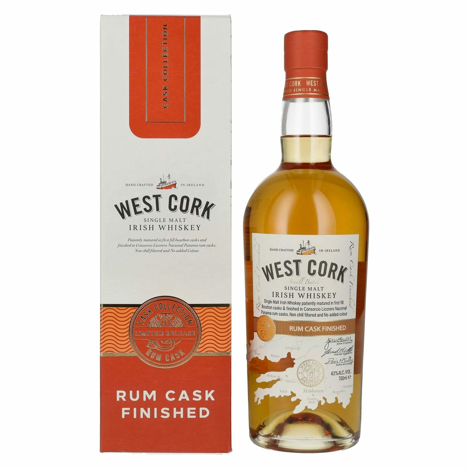 West Cork Single Malt Irish Whiskey RUM CASK FINISHED 43% Vol. 0,7l in Giftbox