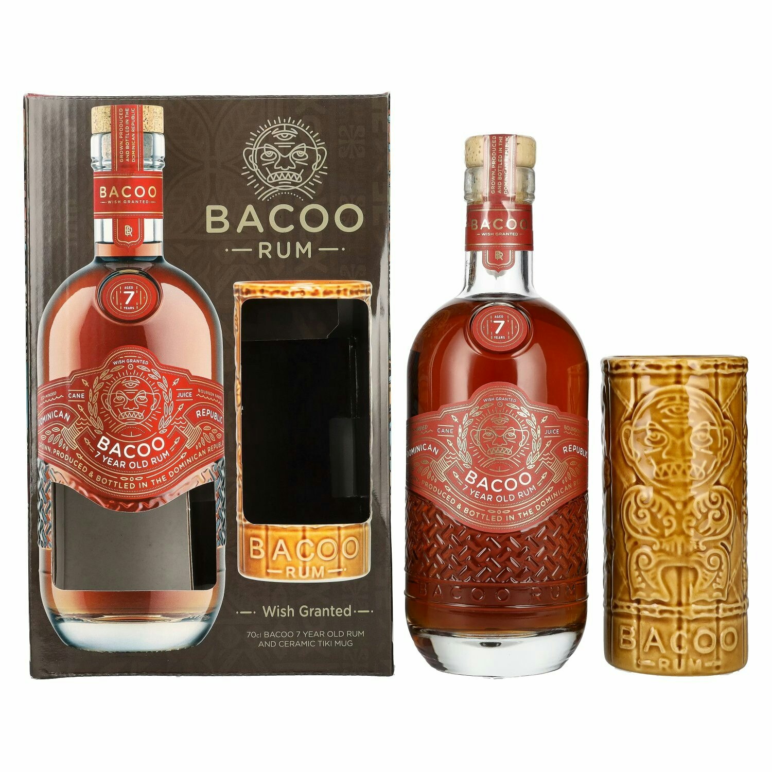 Bacoo 7 Years Old Rum 40% Vol. 0,7l in Giftbox with Tiki Mug