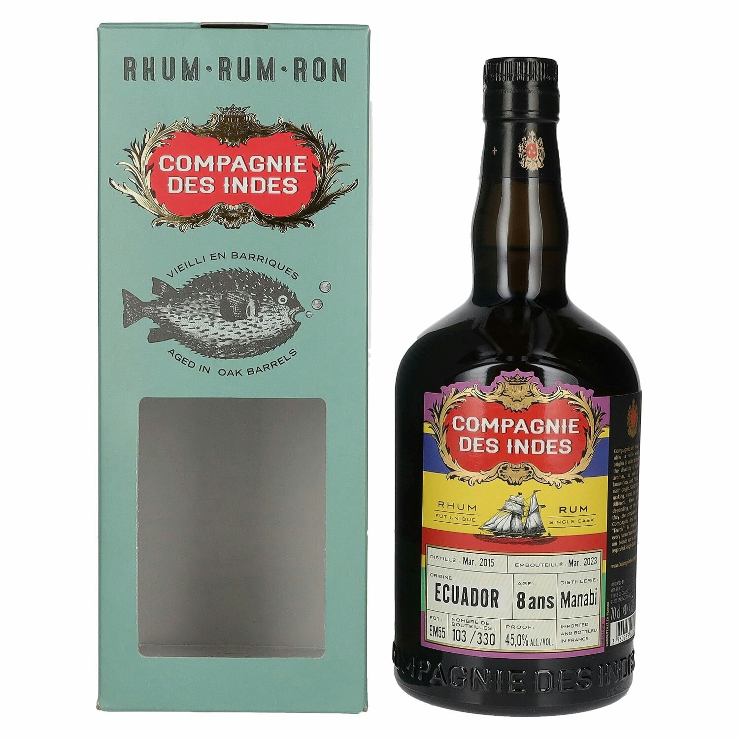 Compagnie des Indes Ecuador Manabi Rum Single Cask Strength 8 Years Old 2015 45% Vol. 0,7l in Giftbox