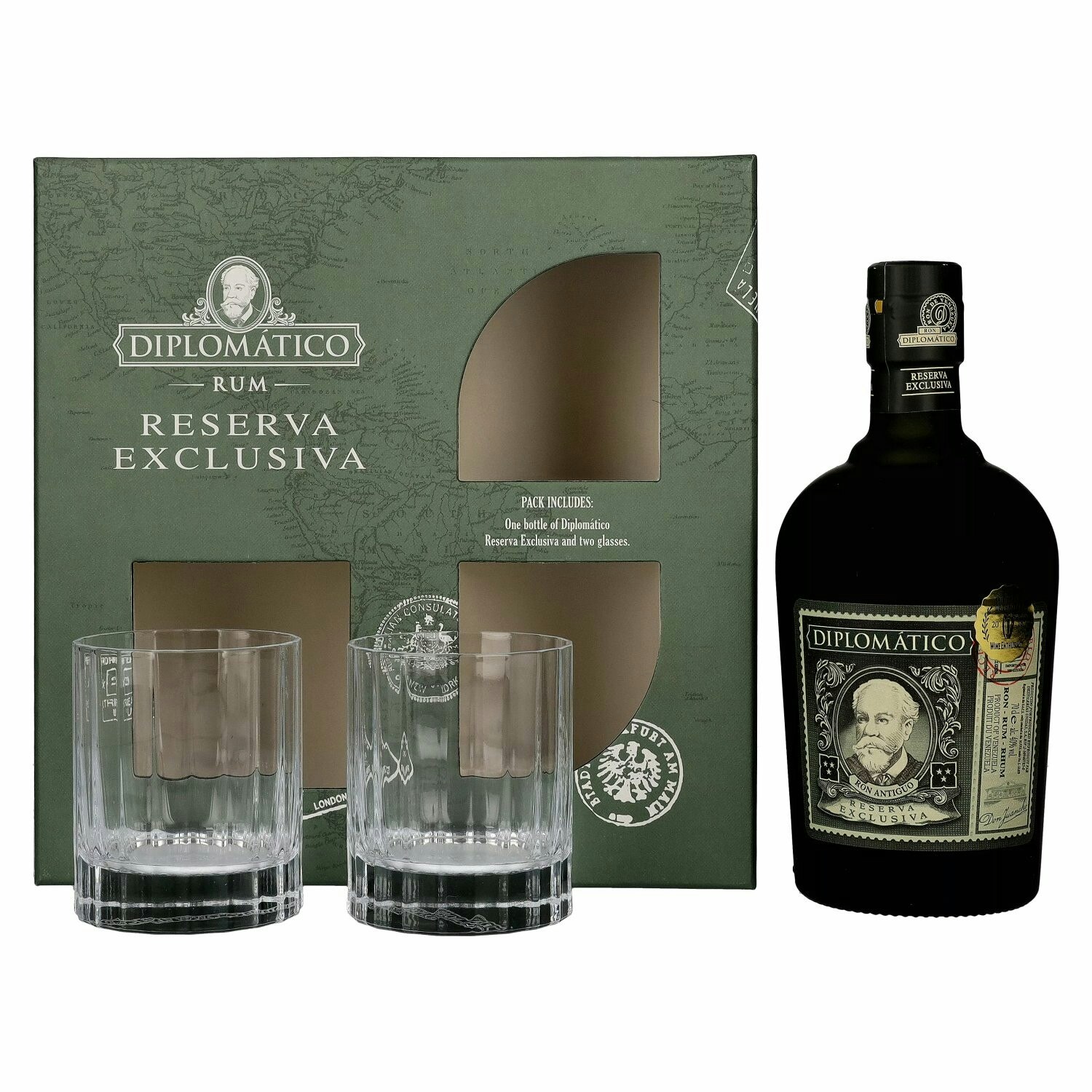 Diplomático RESERVA EXCLUSIVA Ron Antiguo 40% Vol. 0,7l in Giftbox with 2 glasses